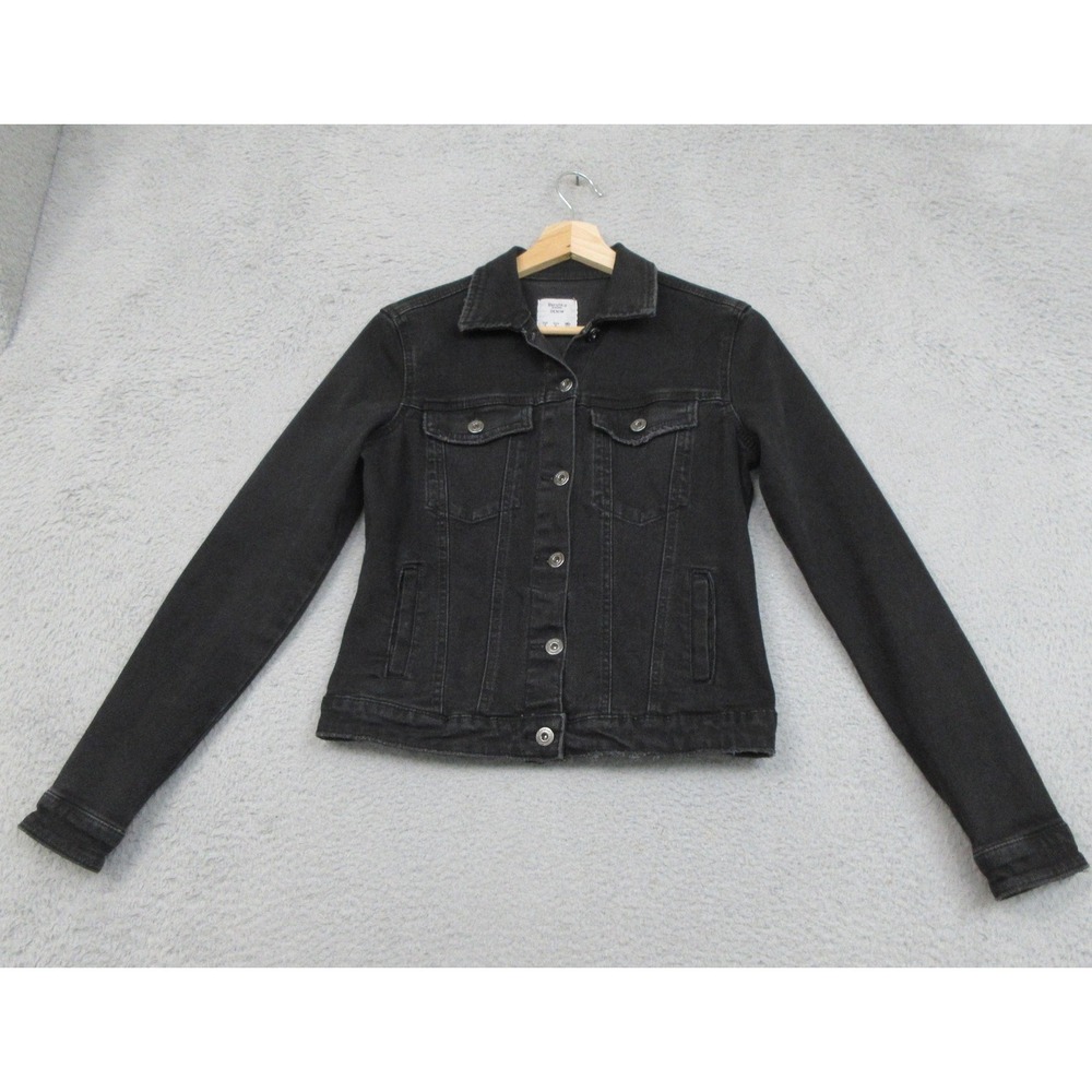 Bershka Denim Jacket BSK Girls Teen Small Black Jean Trucker Button Front